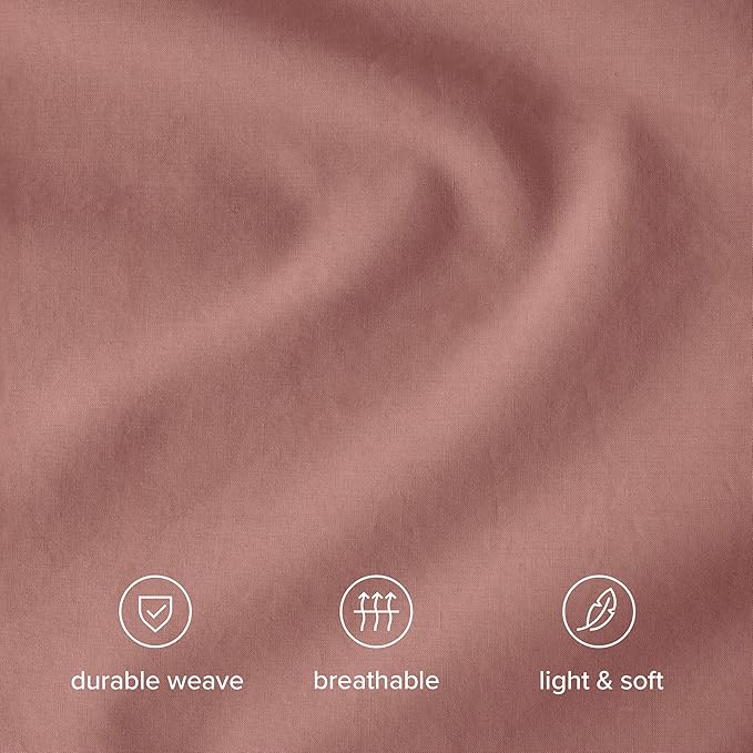Bare Home 100% Organic Cotton Full Duvet Cover Set - Crisp Percale Weave - Lightweight & Breathable - Cooling Duvet Cover Set (Full, Dusty Rose)