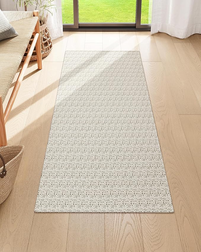 Collive Runners for Hallway, 2x5 Non Slip Kitchen Runner Rug Boho Laundry Room Rug Washable, Tan Farmhouse Entryway Rug Hand-Woven Cotton Carpet for Bedroom Bathroom