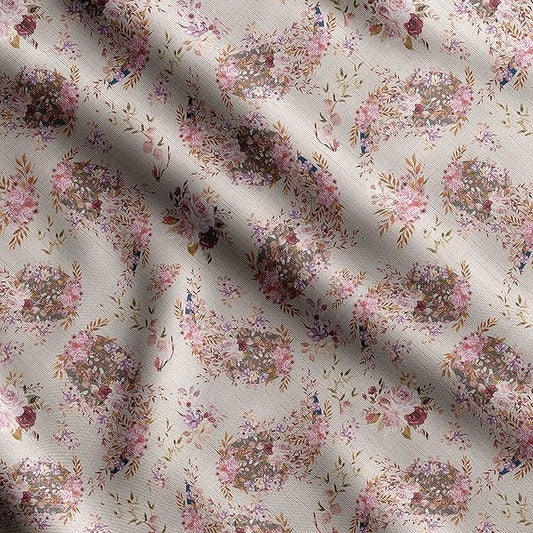 Soimoi Silky Satin Fabric Material, 1 Yard - 42" Inch Width, Pink - Asian Print - Soft Shiny Fabric for Dress, Pillowcases, Pajamas, Evening Dress, DIY