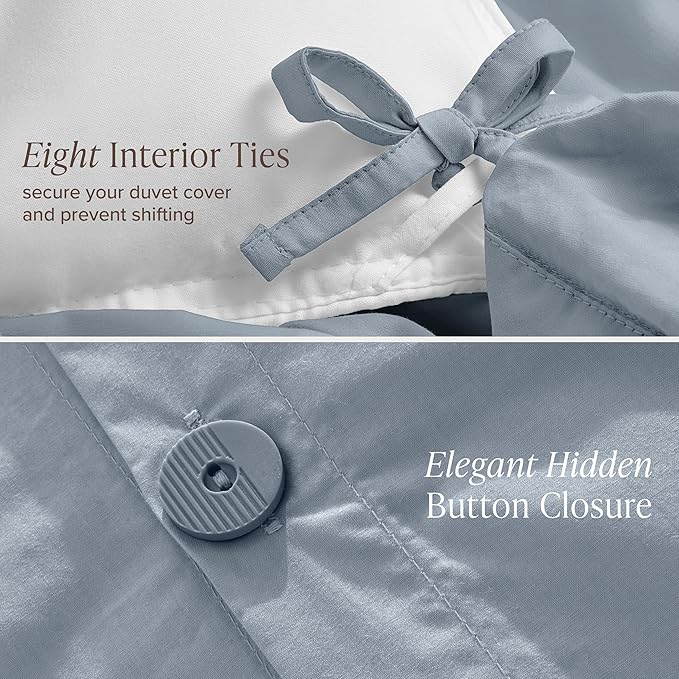 Bare Home 100% Organic Cotton Extra Long Duvet Cover Set - Crisp Percale Weave - Lightweight & Breathable - Cooling Duvet Cover Set (Twin/Twin XL, Dusty Blue)