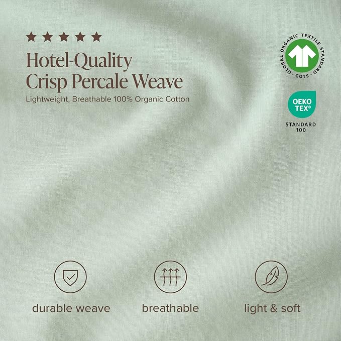 Bare Home 100% Organic Cotton Twin XL Sheet Set - Crisp Percale Weave - Lightweight & Breathable - Bedding Sheets & Pillowcases (Twin XL, Willow)