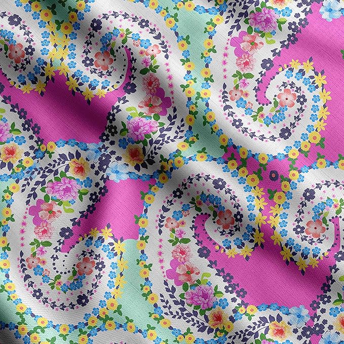 Soimoi Asian Paisley Print - Purple, Pure Silk Fabric - 42 Inch Wide, 1 Yard, Lightweight Material, Perfect for Elegant Dresses, Sarees, Scarves, Evening Wear