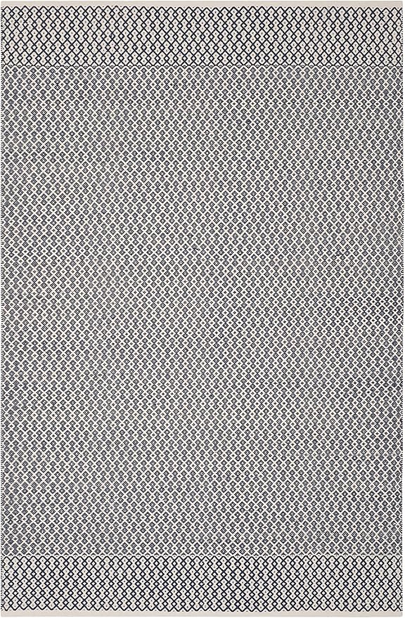 SAFAVIEH Montauk Collection Area Rug - 6' x 9', Ivory & Navy, Handmade Flat Weave Boho Farmhouse Cotton, Ideal for High Traffic Areas in Living Room, Bedroom (MTK339B)