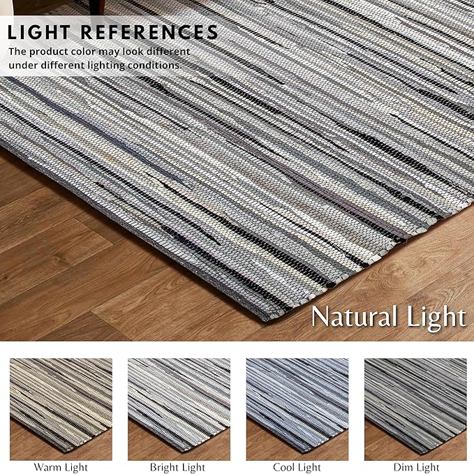 Ramanta Home Hand Woven 100% Cotton Rag Rug 3'x5' - Charcoal, Recycled Rugs, Boho Farmhouse Rugs for Living Room, Dinning Room, Kitchen, Entryway, Bedroom Rug - 36"x60"