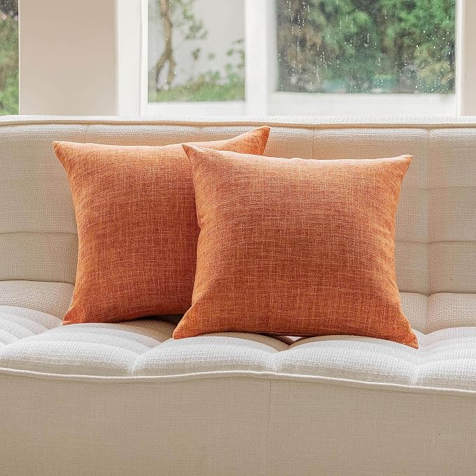 Home Brilliant Pillow Covers 24 x 24 Decorative Euro Pillow Shams Soft Lined Linen Throw Pillows for Couch Sofa Patio Floor Porch Nursery 24x24 Inch, Orange