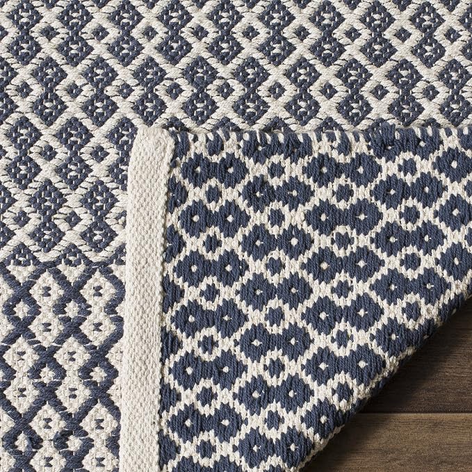 SAFAVIEH Montauk Collection Runner Rug - 2'3" x 20', Ivory & Navy, Handmade Flat Weave Boho Farmhouse Cotton, Ideal for High Traffic Areas in Living Room, Bedroom (MTK339B)