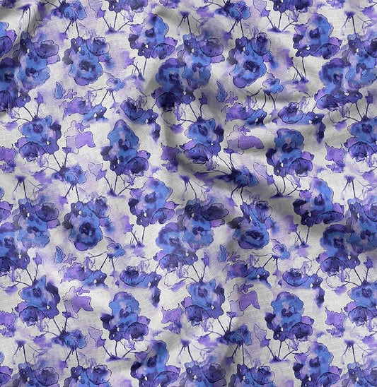 Soimoi Silky Satin Fabric Material, 1 Yard - 42" Inch Width, Purple - Floral Print - Soft Shiny Fabric for Dress, Pillowcases, Pajamas, Evening Dress, DIY