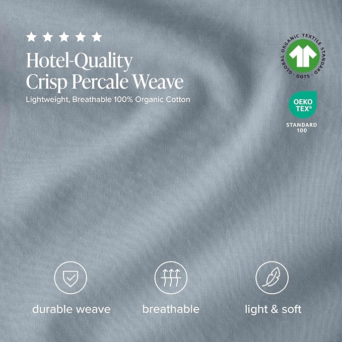 Bare Home 100% Organic Cotton Twin XL Sheet Set - Crisp Percale Weave - Lightweight & Breathable - Bedding Sheets & Pillowcases (Twin XL, Dusty Blue)