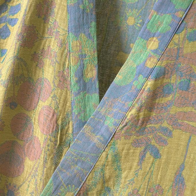 100% Cotton Gauze Ginkgo Leaf Kimono Robe, Long Knit Loose Bathrobe Nightgown Ladies Loungewear Sleepwear for Women