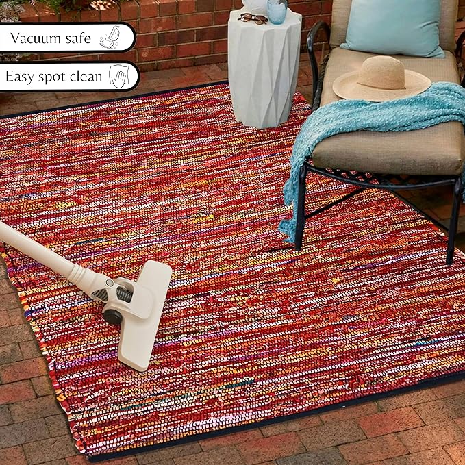 Ramanta Home Cotton Chindi Hand Woven Rug - 3x5 ft Multi Color, Reversible Area Rugs for Living Room, Kitchen, Bedroom, Biodegradable Bohemian Throw Carpet for Hpme & Office Patio - 36x60 Inches