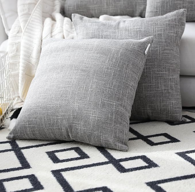 Kevin Textile Decorative Linen Throw Pillow Covers Cushion Case New 2 Tone Star Boho Farmhouse Pillowcases Decorative Cushion Covers for Couch Bed Sofa(26 x 26 Inch,Grey) Set of 2