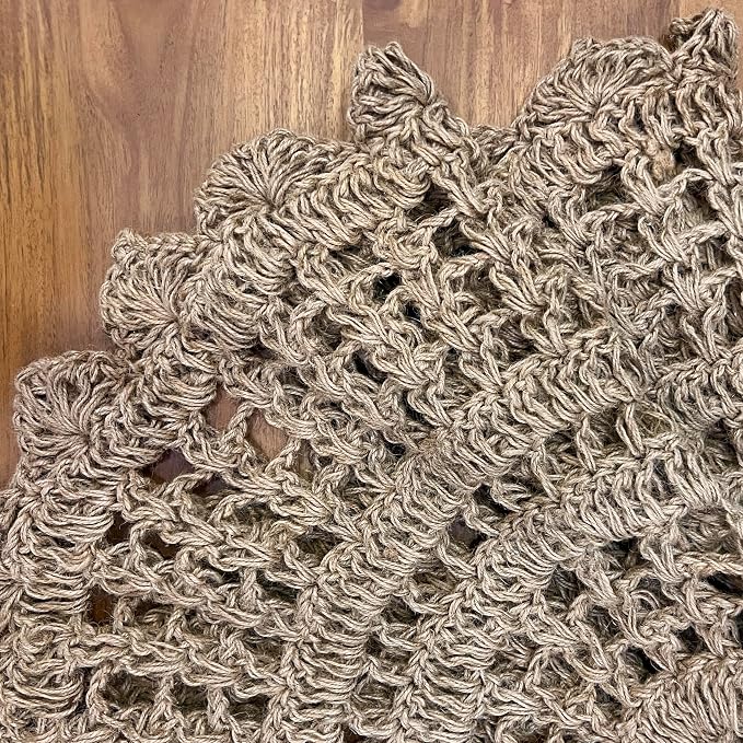 THE BEER VALLEY Jute Hand Crochet Rug 3 Feet Round - Natural | Non-Slip Farmhouse Small Circle Rug for Bedroom, Kitchen, Nursery - Accent Decorative Scalloped Floor Mat