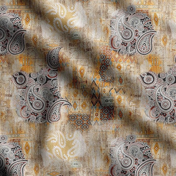 Soimoi Luxurious 58" Wide Orange - Asian Printed, Cotton Jersey Fabric - Perfect Material for Clothing, Home Decor, Craft Projects, 1 Yard