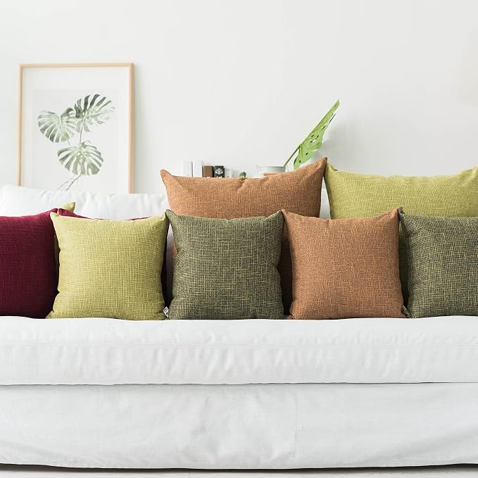 Kevin Textile Burlap Decoration Supersoft Linen Cushion Covers Square Throw Pillows Cover for Couch, Set of 2, 61x61 cm, Peridot Green