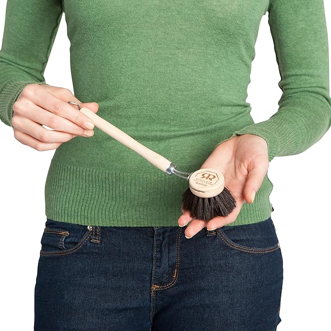 Redecker Dish Brush Set, Horsehair Bristles, 2 Inch Round, 2 Pack – Wooden Dish Brushes for Glassware & Everyday Cleaning, Made in Germany