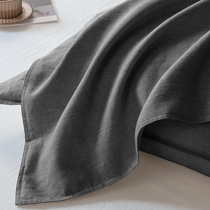 EVERLY 100% Linen Pillowcases Set of 2,French Linen from Normandy, 20X36Inch Standard Size, Natural Color, Coconut Buttons Closure, Flax Pillowshams-Pillowcase-Dark Grey