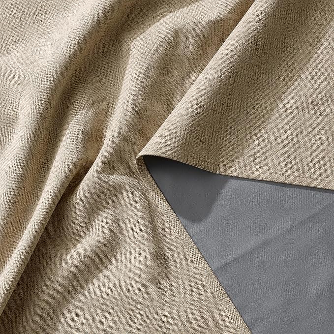 RYB HOME 100% Blackout Linen Textured Curtains for Bedroom, Farmhouse Thermal Insulated Window Curtains for Living Room Dining Patio Sliding Glass Door, Wide 52 x Long 102 inch, Burlap, 2 Panels