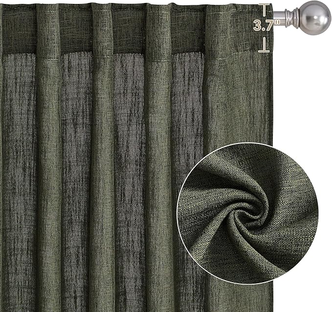 NICETOWN Linen Curtains 84 inch Length for Living Room 2 Panels Set, 55" Wide Thick Flax Linen Blend Privacy Window Drapes Rod Pocket & Back Tab with Light Filtering for Bedroom