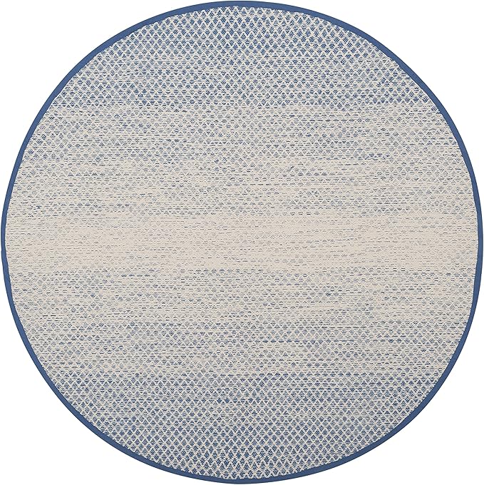 SAFAVIEH Montauk Collection 8' Round Blue/Ivory MTK601B Handmade Cotton Entryway Foyer Living Room Bedroom Kitchen Area Rug
