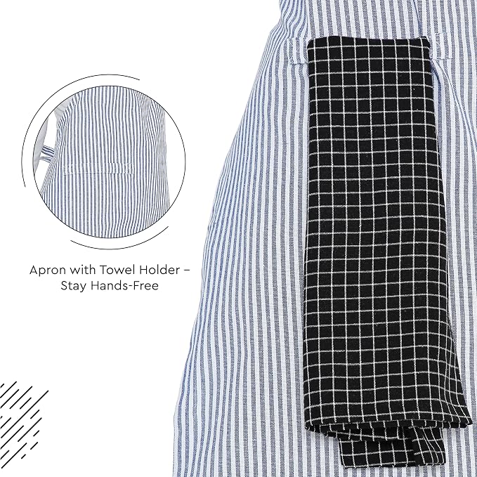 Encasa XO Cotton Kitchen Aprons for Women & Men with Pocket & Towel Loop, Adjustable Neck & Back Strap for Cooking, Baking