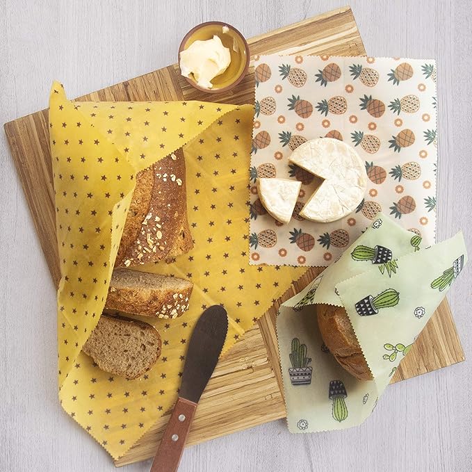 Trifecta Living Co. Versatile Beeswax Wraps,Set of 7-Fresh Food Keeper, Durable & Easily Cleaned, Sustainable Step Towards a Zero-Waste Kitchen, Unique Designs (Pineapple, Cactus, Star)