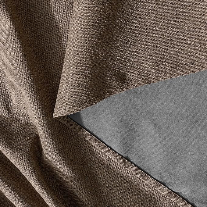 RYB HOME Brown Linen 100% Blackout Curtains for Bedroom 120 inch Long 52 Width, Thich Luxury Extra Long Drapes for Modern/Vintage/Farmhouse Home Decor, Thermal Insulated Window Treatment, 2 Panels