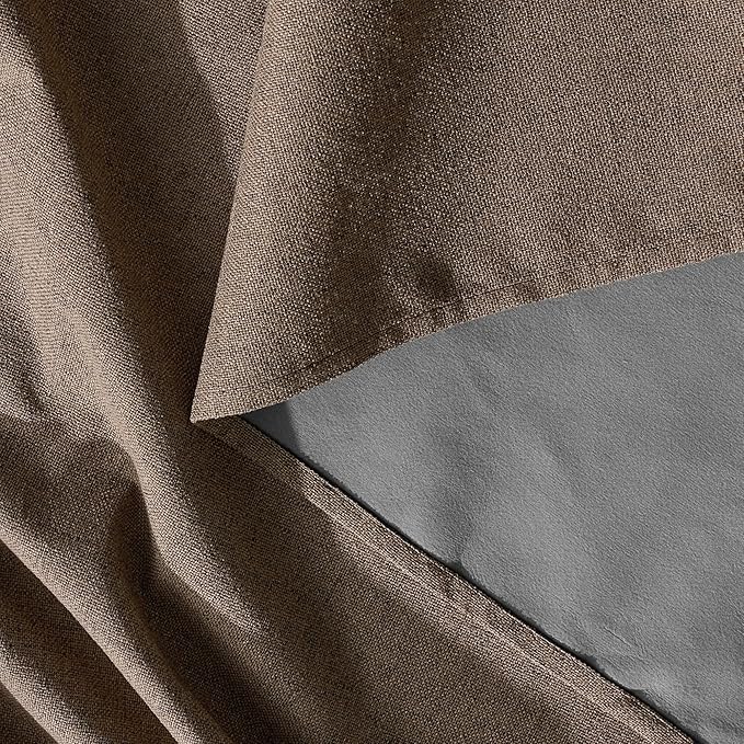 RYB HOME 100% Blackout Linen Textured Curtains 108 inches Long, Thermal Insulating Privacy Energy Saving for Bedroom Living Room Window Office Theater Patio Door, W52 x L108, Brown, 2 Panels