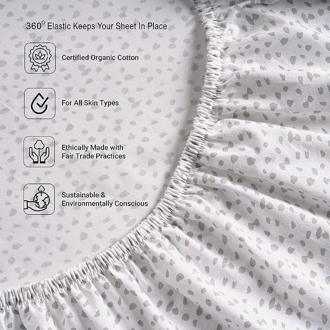 LANE LINEN King Fitted Sheet & Pillowcase (No Flat Sheet) - 100% Organic Cotton Soft & Breathable Percale Weave Set - Hotel Quality Crispness for Added Comfort - GOTS Certified - Grey Dot White