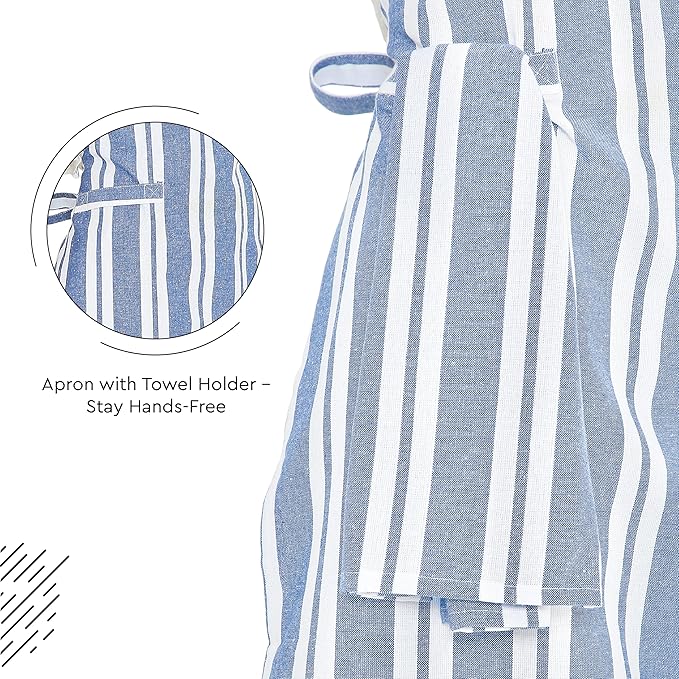 Encasa XO Cotton Kitchen Aprons for Women & Men with Pocket & Towel Loop, Adjustable Neck & Back Strap for Cooking, Baking
