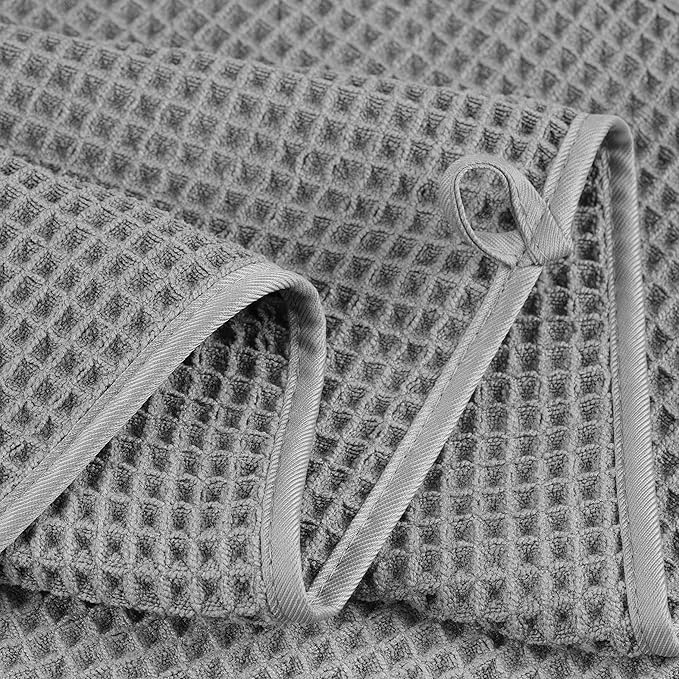 POLYTE 430 GSM Microfiber Quick Dry Lint Free Oversize Bath Towel Set, 6 Piece (Waffle Weave)