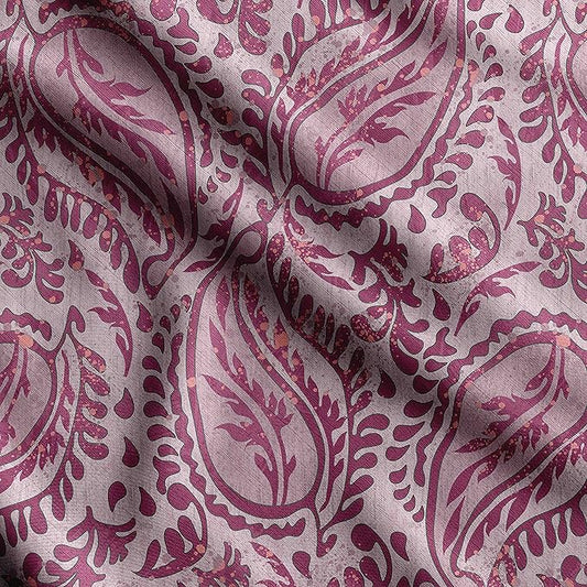 Soimoi Heavyweight Cotton Poplin Fabric Material, Pink - Asian Paisley Printed-42 Inch Width, Natural Cotton Material for Quilt Making, Dress, Skirt, Pajama, Pillowcases, Tablecloths, Kurtis, 1 Yard