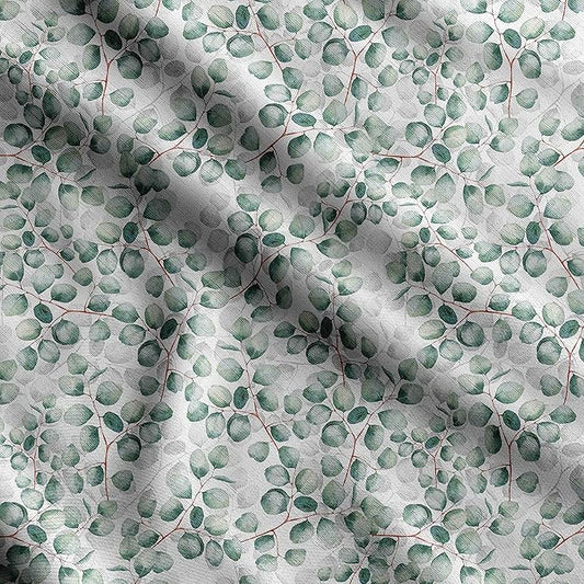 Soimoi Heavyweight Cotton Poplin Fabric Material, Green - Leaves Printed - 42" Inch Width, Natural Cotton Material for Quilt Making, Dresses, Skirts, Pajamas, Pillowcases, Tablecloths, Kurtis, 1 Yard