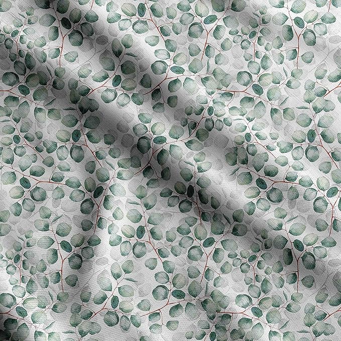 Soimoi Unstitched Crepe Fabric, 1 Yard - 42" Wide, Green - Leaves Print, Soft and Light Weight Fabric Material for Suits, Garments, Dresses and Accessories