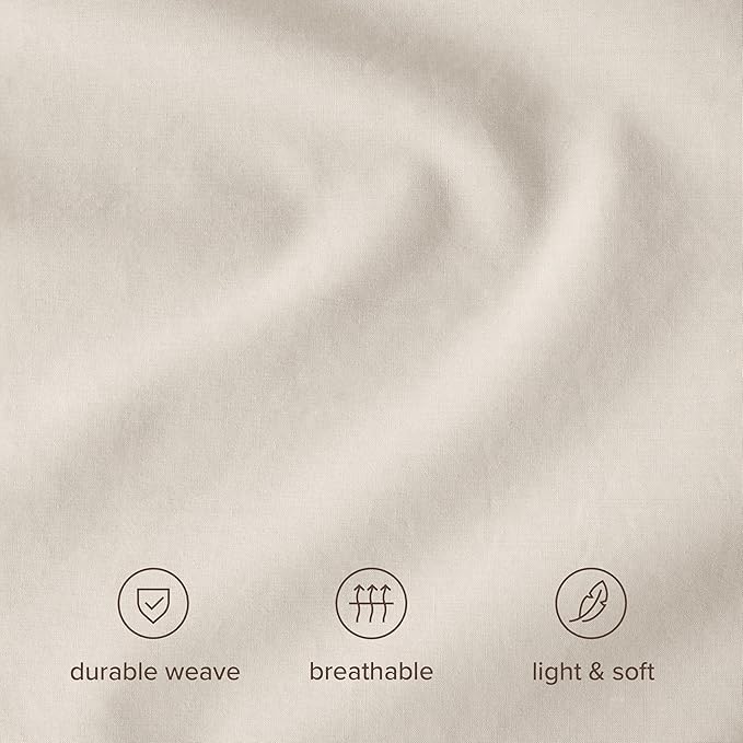 Bare Home 100% Organic Cotton Queen Duvet Cover Set - Crisp Percale Weave - Lightweight & Breathable - Cooling Duvet Cover Set (Queen, French Beige)