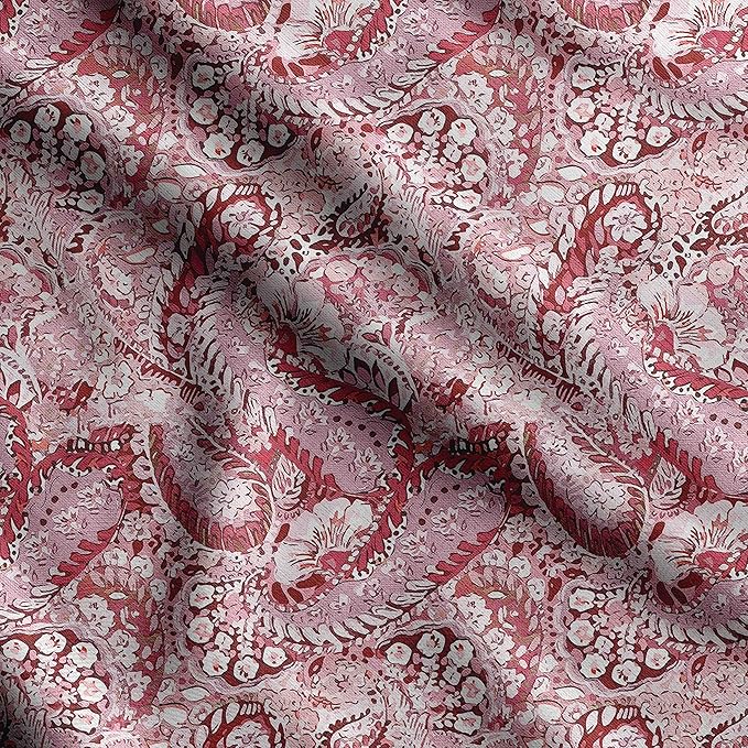 Soimoi Lightweight Cotton Voile Fabric, Pink - Asian Print, Unstitched Material - 42 Inch Width, Ideal for Making Summer Dresses, Blouses, Lingerie, Sheer Curtains, Garment Linings, 1 Yard