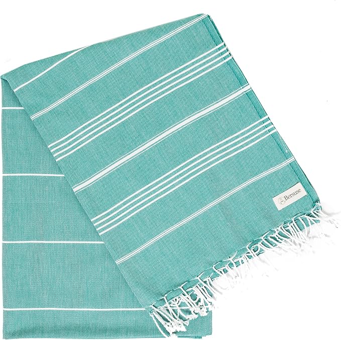 Bersuse Towels Anatolia XL Beach Blanket Throw Blanket Turkish Towel 100% Cotton Extra-Large Quick-Dry Lightweight Premium Peshtemal Towel - 61x82 Inches, Teal (Set of 6)