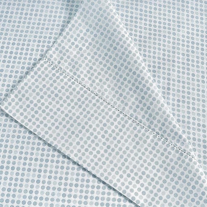 LANE LINEN 100% Organic Cotton Pre Washed Extra Long Twin Sheets Low Pill Fade Resistant Macine Wash Naturally Temperature Regulating Printed Cotton Sheets Twin XL Bed Sheets- Polka Dot Blue